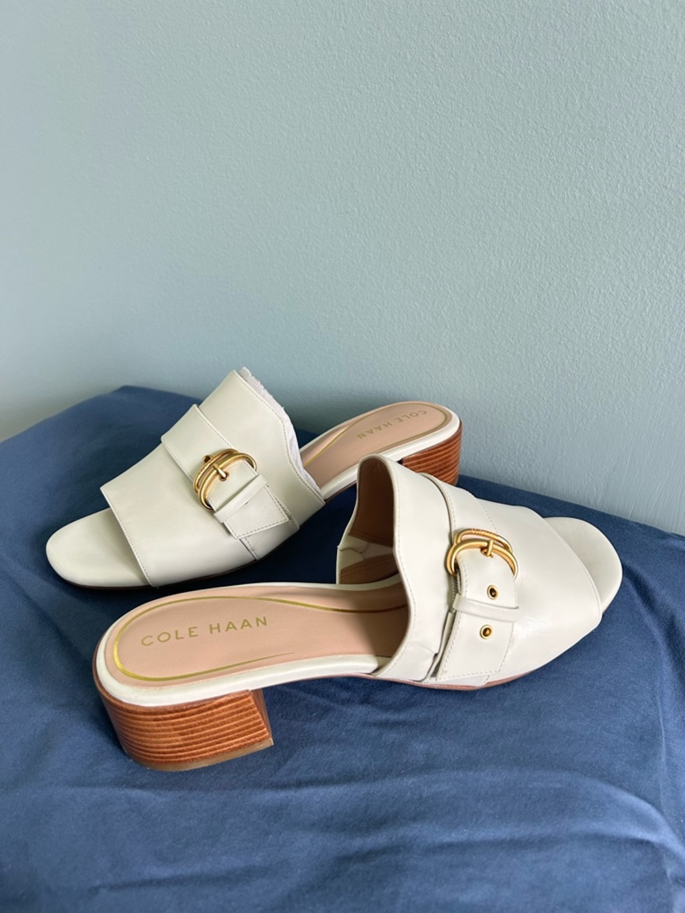 Cole Haan Crosby Slide Sandals Ivory Leather New - Picture 3 of 4